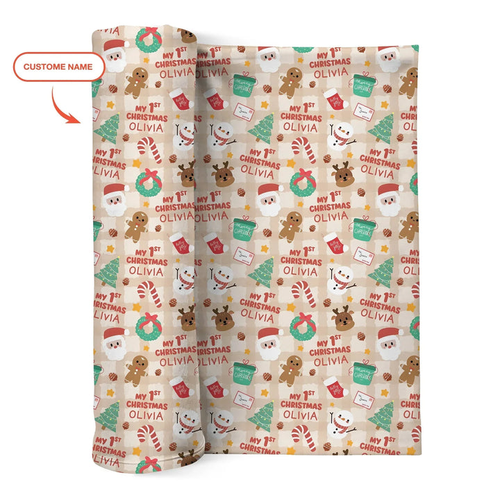 Custom Name My First Christmas Mocha Gingham Swaddle Blanket , Custom Name My First Christmas Mocha Gingham Swaddle Blanket - Default Title