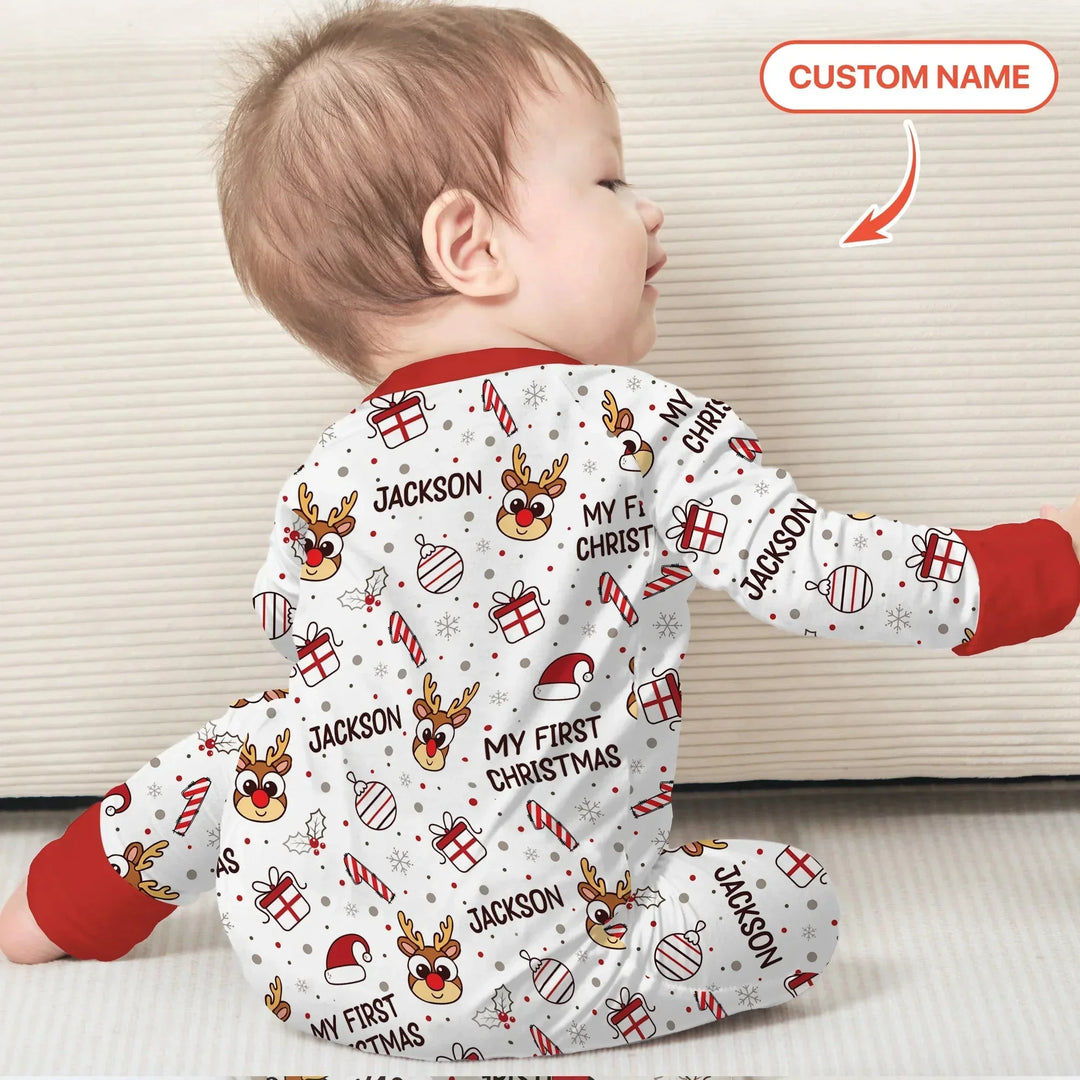 Custom Name Reindeer Doodle My First Christmas Convertible Zippy , Custom Name Reindeer Doodle My First Christmas Convertible Zippy - 0-3M