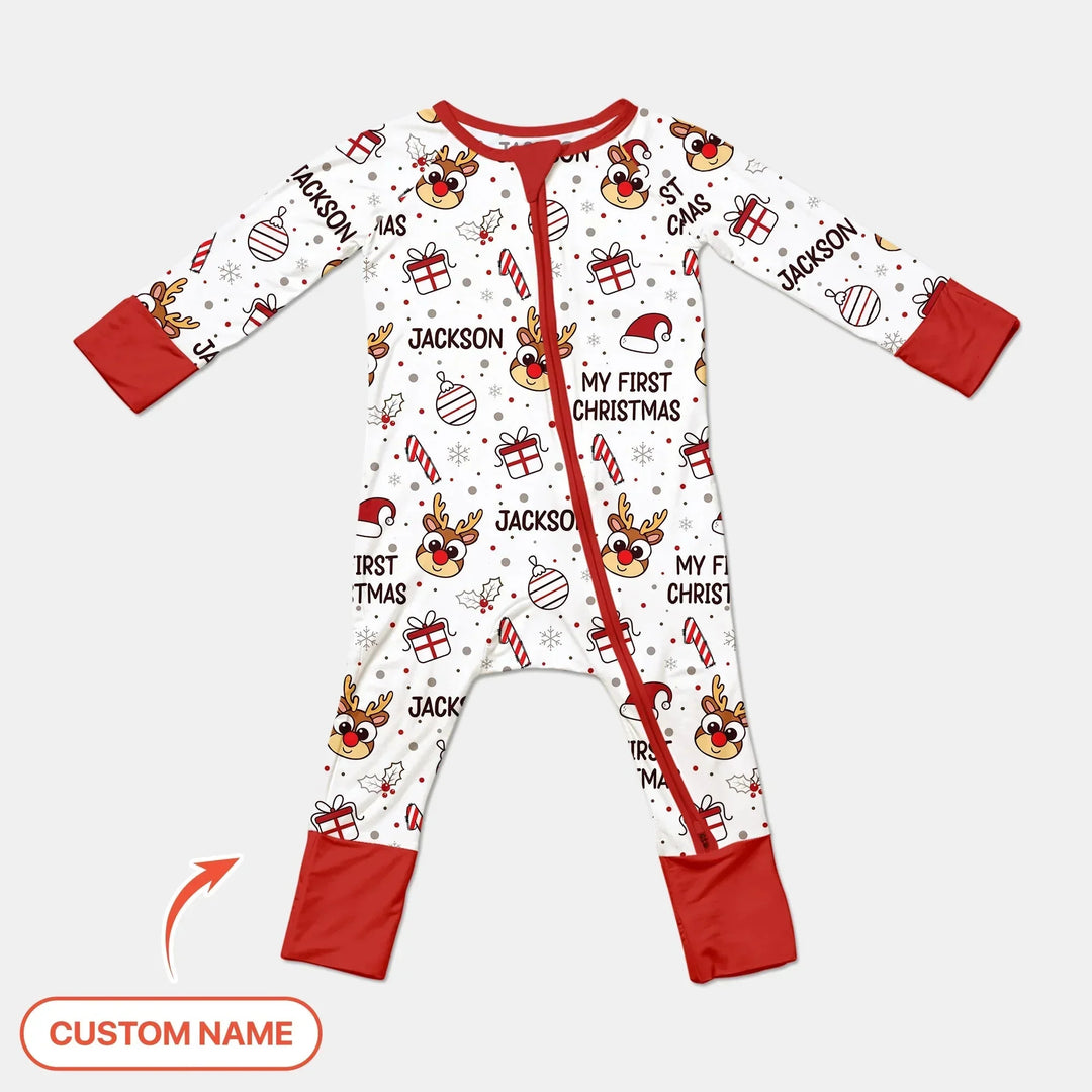 Custom Name Reindeer Doodle My First Christmas Convertible Zippy , Custom Name Reindeer Doodle My First Christmas Convertible Zippy - 0-3M