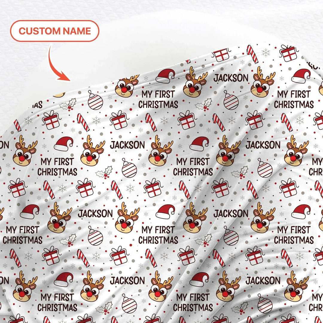 Custom Name Reindeer Doodle My First Christmas Swaddle Blanket , Custom Name Reindeer Doodle My First Christmas Swaddle Blanket - Default Title