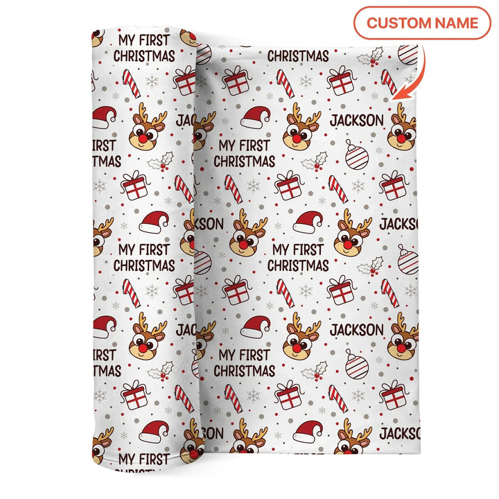 Custom Name Reindeer Doodle My First Christmas Swaddle Blanket , Custom Name Reindeer Doodle My First Christmas Swaddle Blanket - Default Title