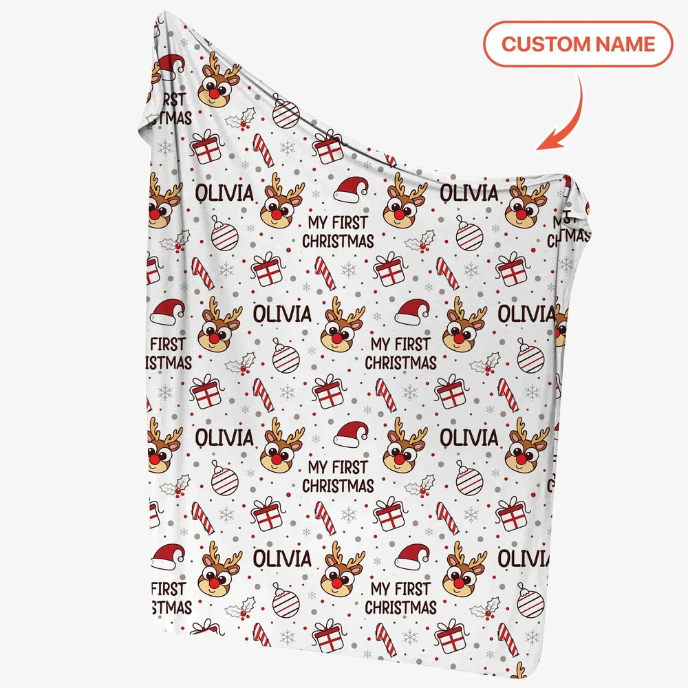 Custom Name Reindeer Doodle My First Christmas Swaddle Blanket , Custom Name Reindeer Doodle My First Christmas Swaddle Blanket - Default Title