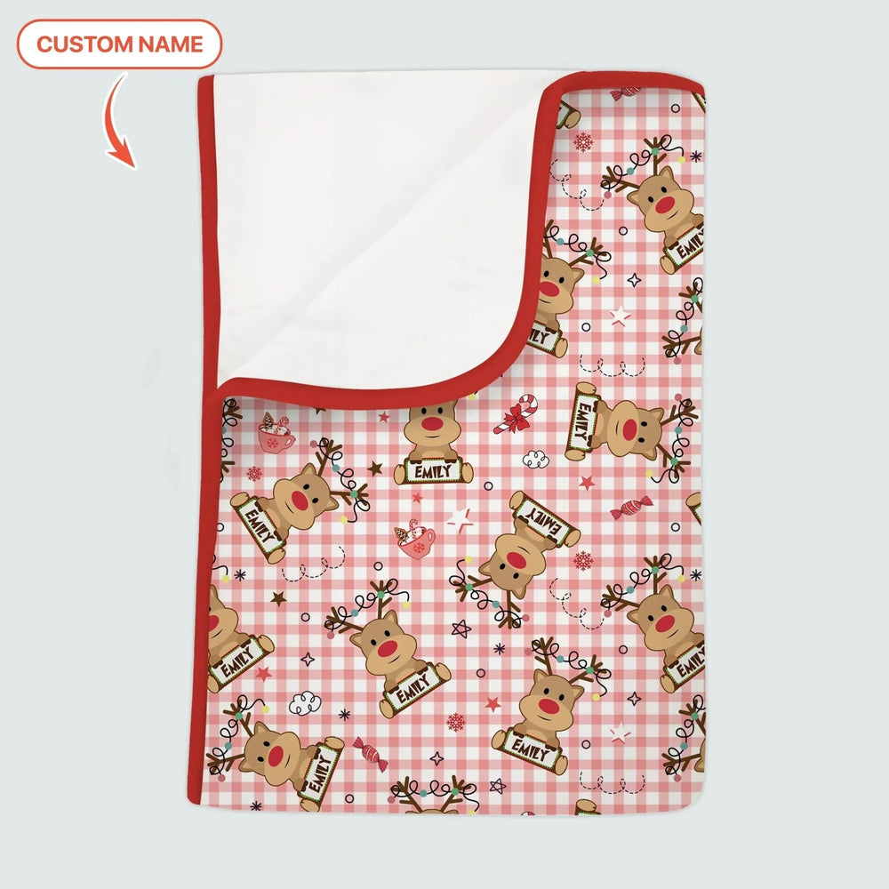 Custom Name Reindeer Gingham Toddler Blanket , Custom Name Reindeer Gingham Toddler Blanket - Default Title