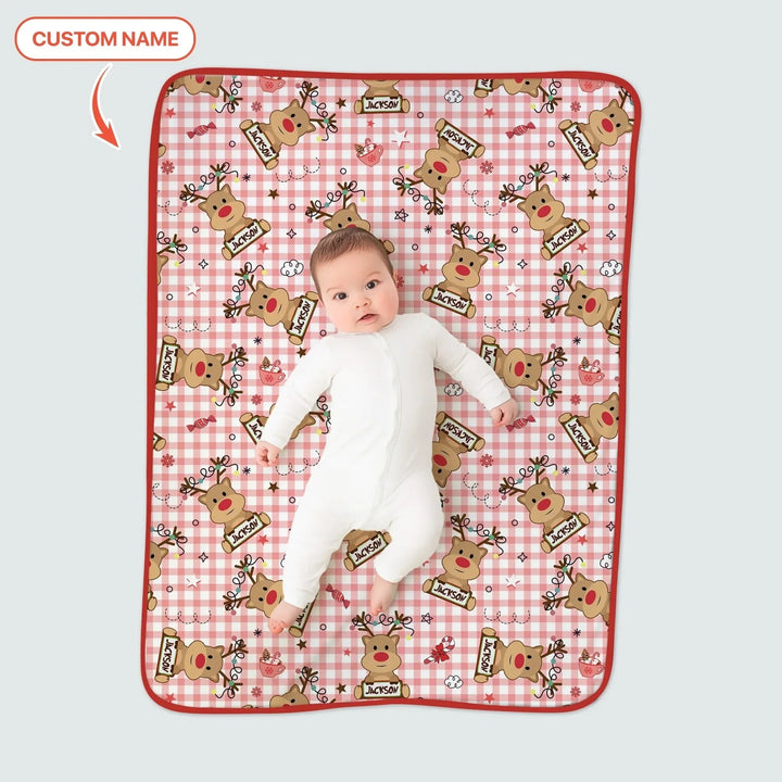 Custom Name Reindeer Gingham Toddler Blanket , Custom Name Reindeer Gingham Toddler Blanket - Default Title