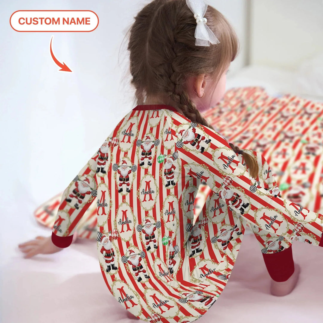 Custom Name Santa Stripes Convertible Zippy , Custom Name Santa Stripes Convertible Zippy - 0-3M