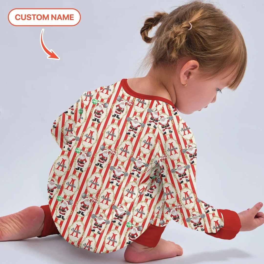 Custom Name Santa Stripes Convertible Zippy , Custom Name Santa Stripes Convertible Zippy - 0-3M