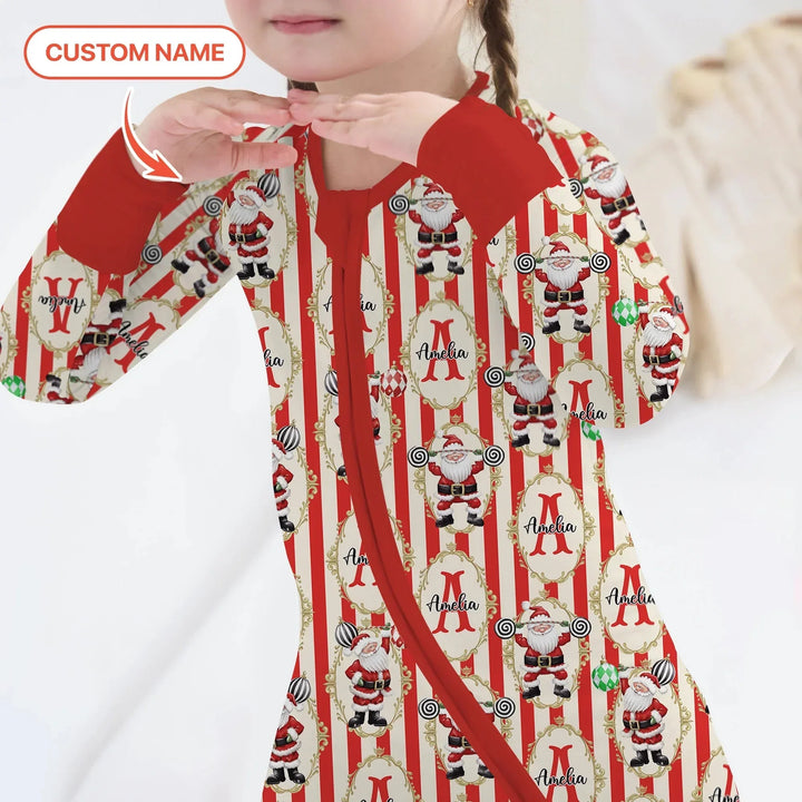 Custom Name Santa Stripes Convertible Zippy , Custom Name Santa Stripes Convertible Zippy - 0-3M
