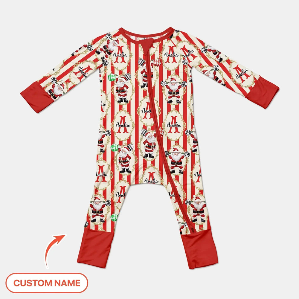 Custom Name Santa Stripes Convertible Zippy , Custom Name Santa Stripes Convertible Zippy - 0-3M