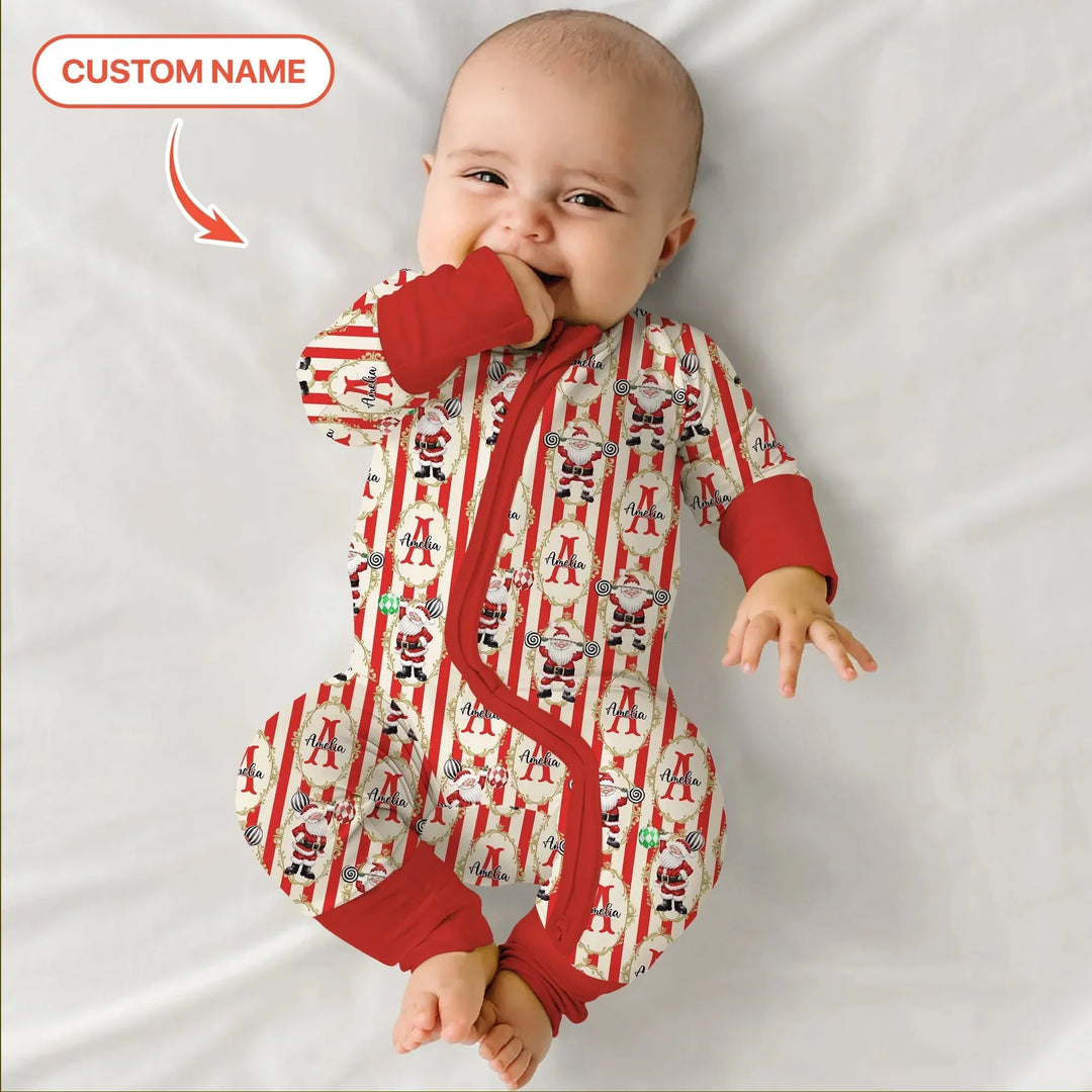 Custom Name Santa Stripes Convertible Zippy , Custom Name Santa Stripes Convertible Zippy - 0-3M