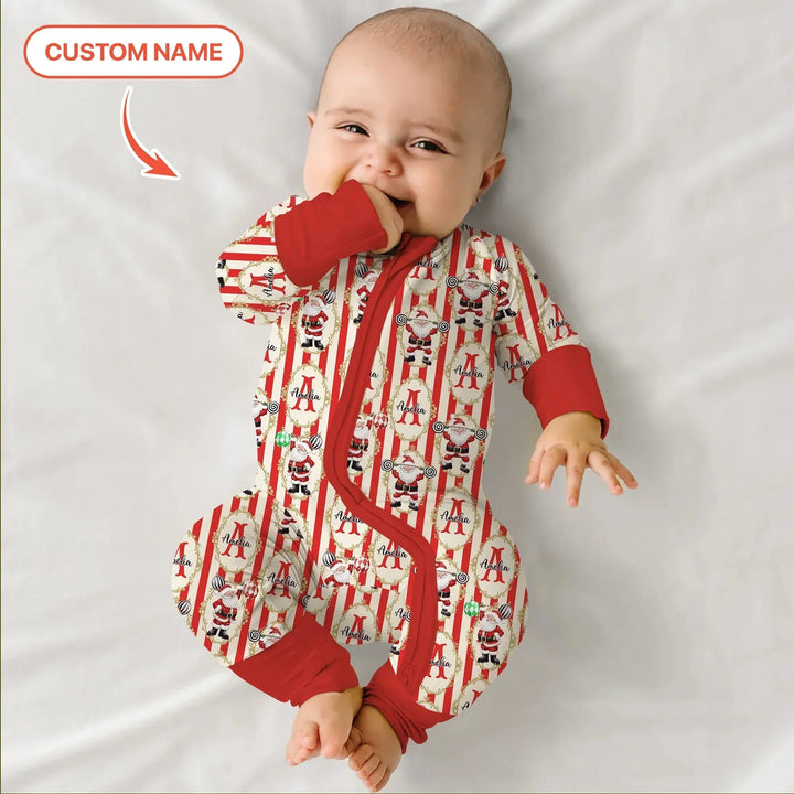 Custom Name Santa Stripes Convertible Zippy , Custom Name Santa Stripes Convertible Zippy - 0-3M