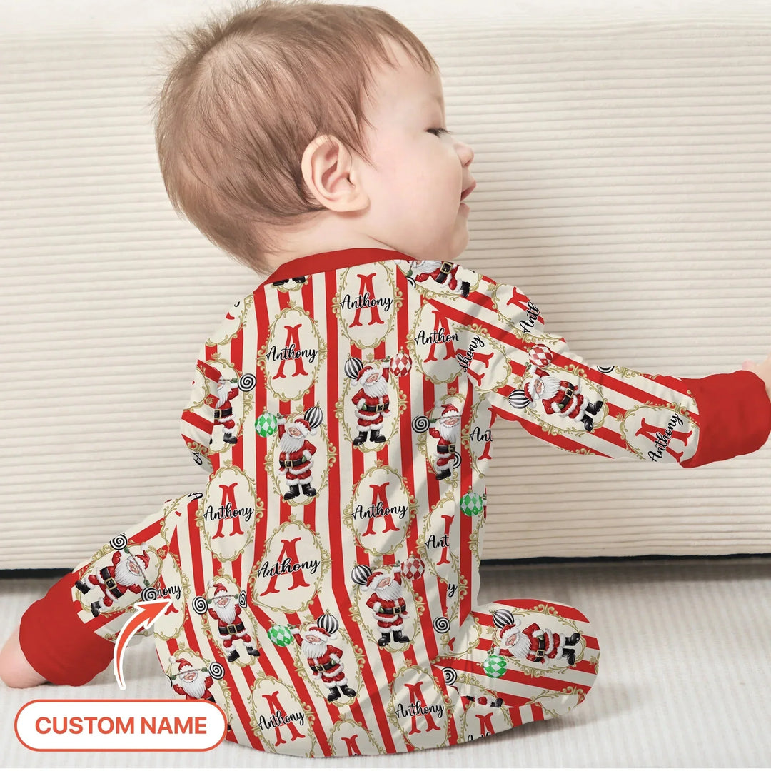 Custom Name Santa Stripes Convertible Zippy , Custom Name Santa Stripes Convertible Zippy - 0-3M