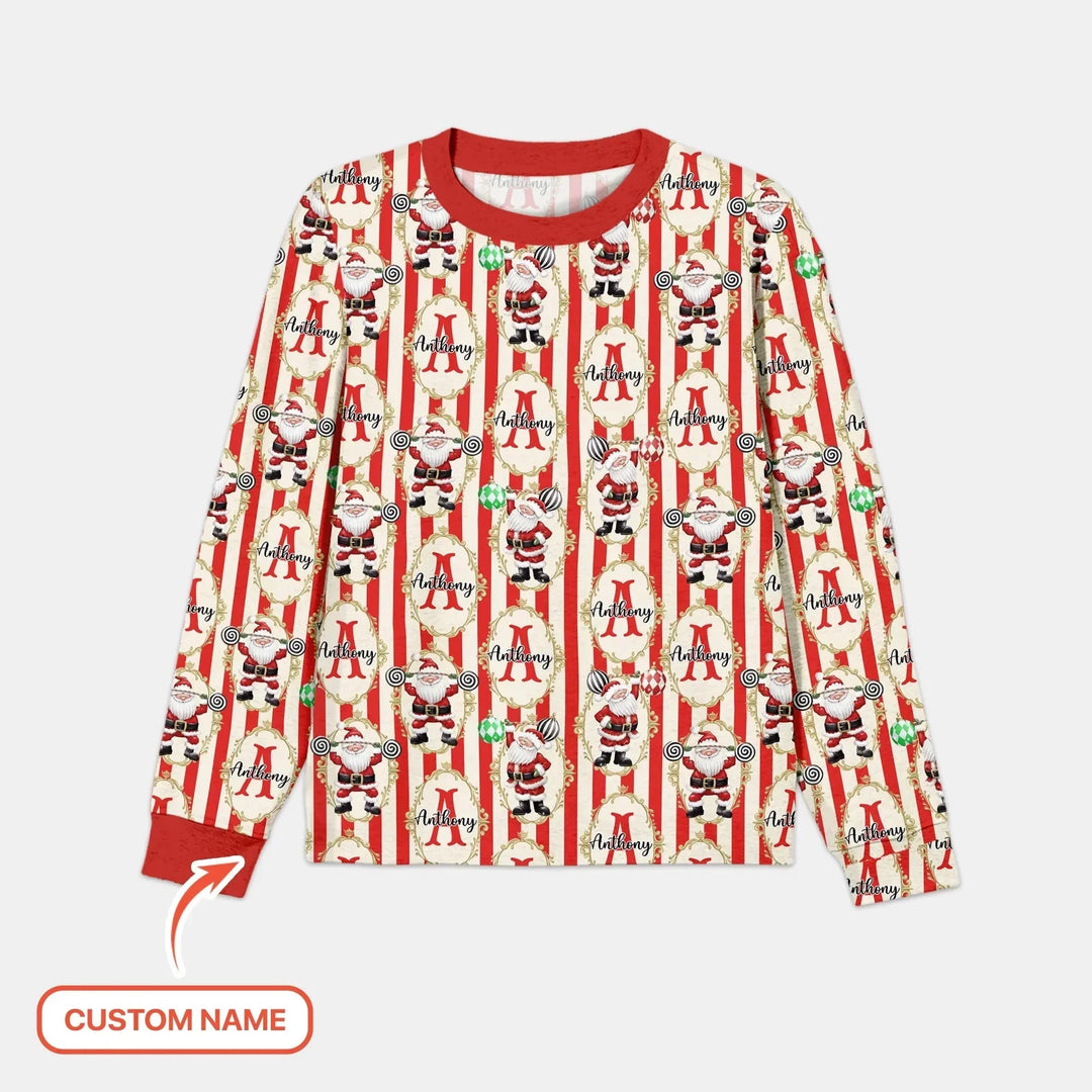 Custom Name Santa Stripes Men's Pajama Set , Custom Name Santa Stripes Men's Pajama Set - Only Shirt / XS