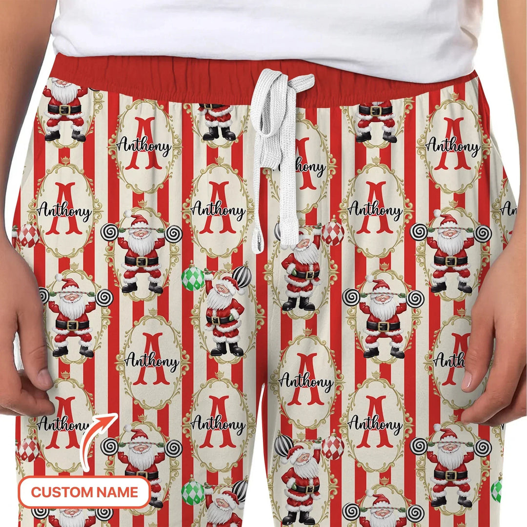 Custom Name Santa Stripes Men's Pajama Set , Custom Name Santa Stripes Men's Pajama Set - Only Shirt / XS