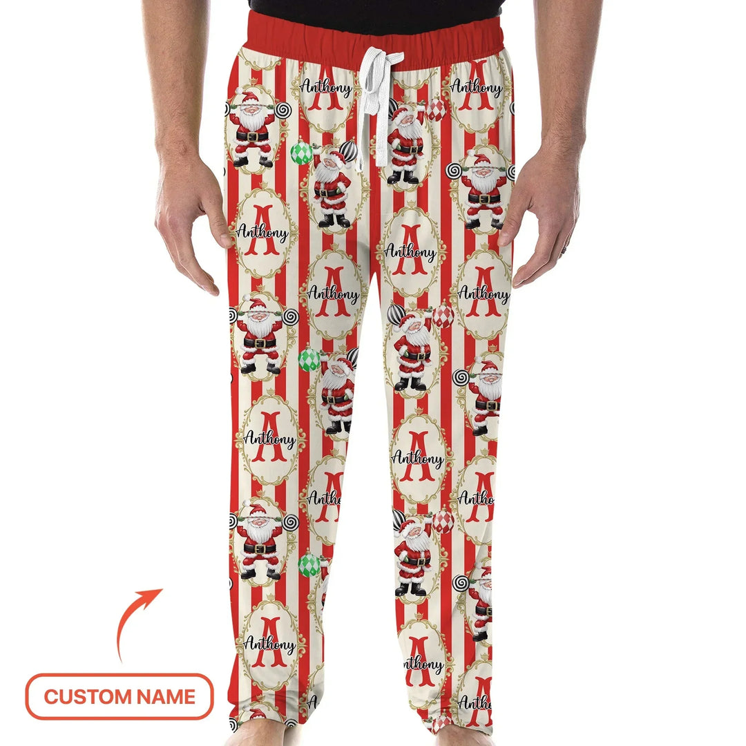 Custom Name Santa Stripes Men's Pajama Set , Custom Name Santa Stripes Men's Pajama Set - Only Shirt / XS