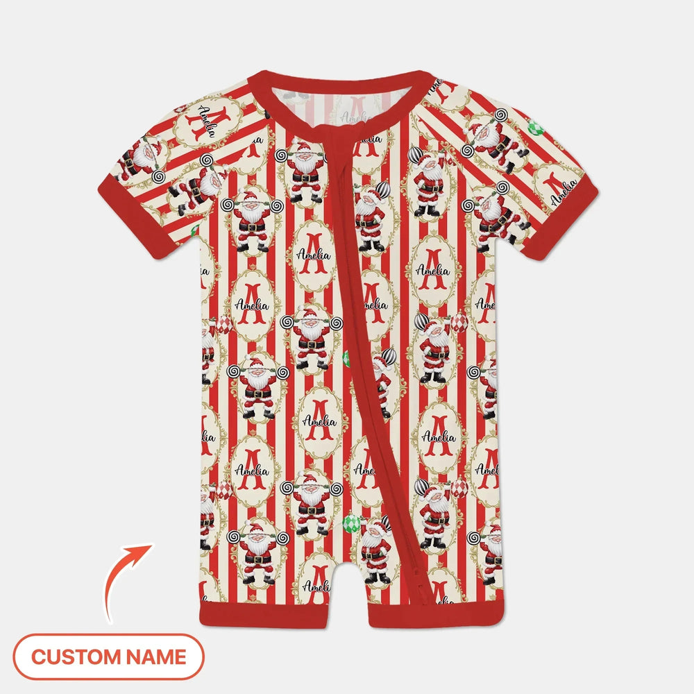 Custom Name Santa Stripes Shorty Zippy , Custom Name Santa Stripes Shorty Zippy - 0-3M