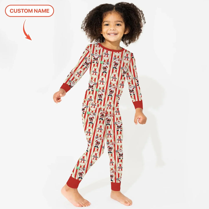 Custom Name Santa Stripes Two Piece Long Sleeve Pajama Set , Custom Name Santa Stripes Two Piece Long Sleeve Pajama Set - 12-18M