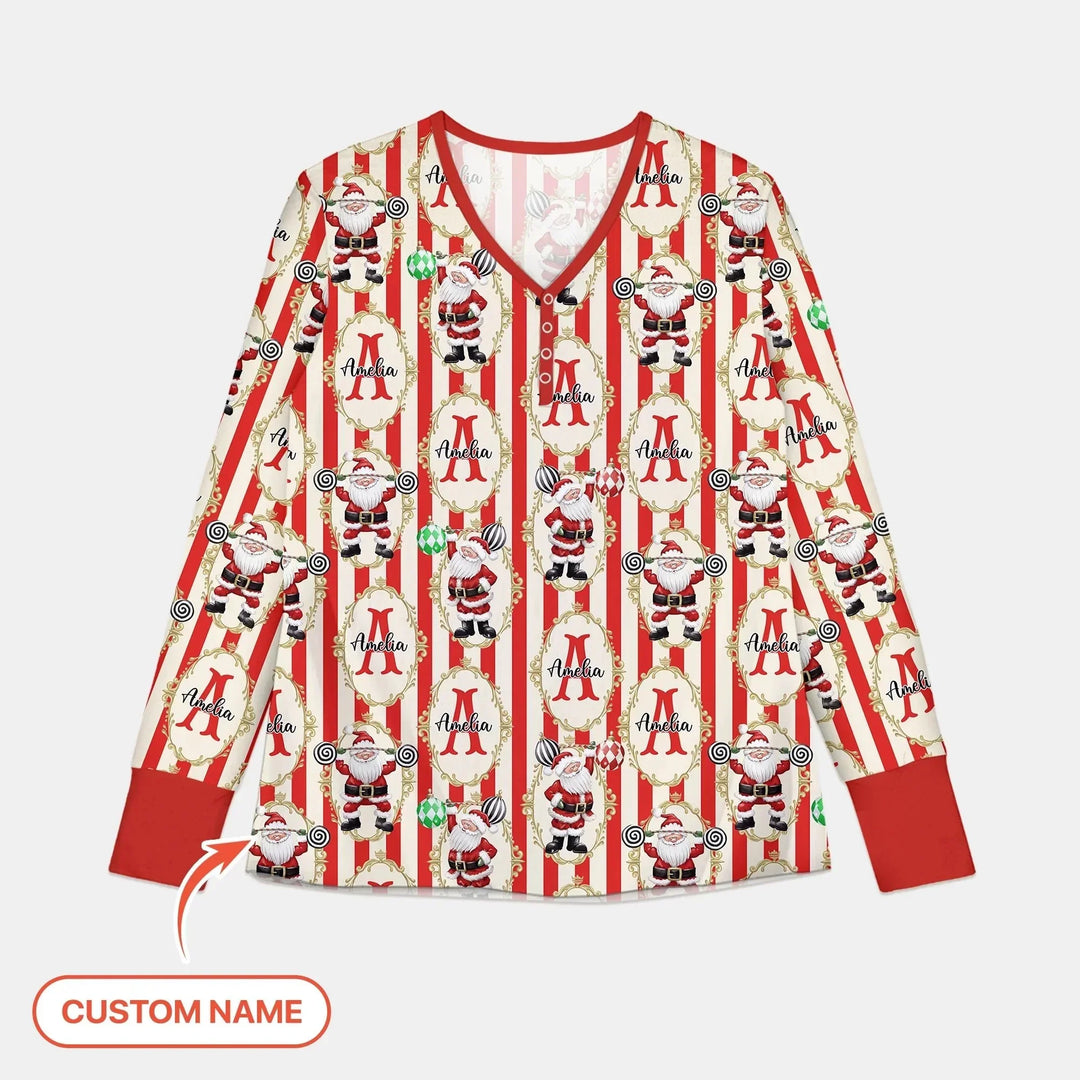 Custom Name Santa Stripes Women Pajama Set , Custom Name Santa Stripes Women Pajama Set - Only Shirt / S