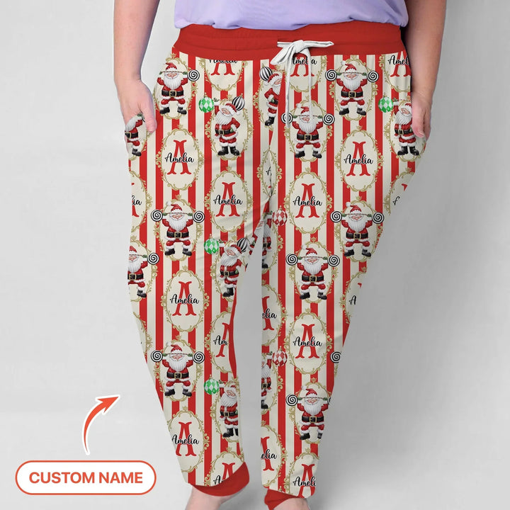 Custom Name Santa Stripes Women Pajama Set , Custom Name Santa Stripes Women Pajama Set - Only Shirt / S