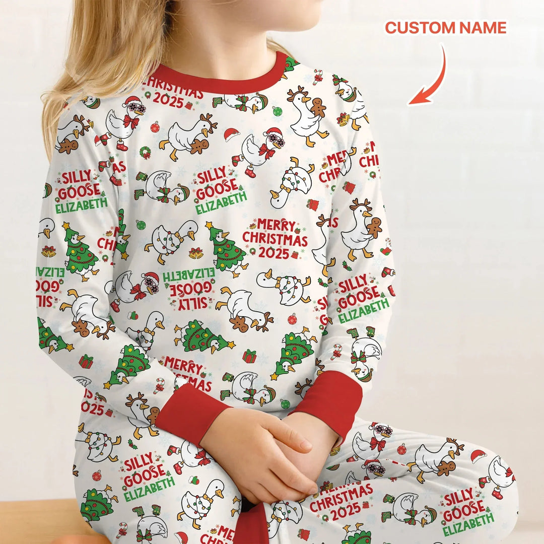 Custom Name "Silly Goose" Two Piece Long Sleeve Pajama Set , Custom Name "Silly Goose" Two Piece Long Sleeve Pajama Set - 12-18M