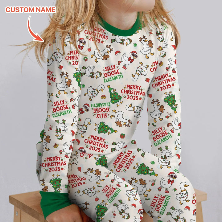 Custom Name "Silly Goose" Two Piece Long Sleeve Pajama Set , Custom Name "Silly Goose" Two Piece Long Sleeve Pajama Set - 12-18M