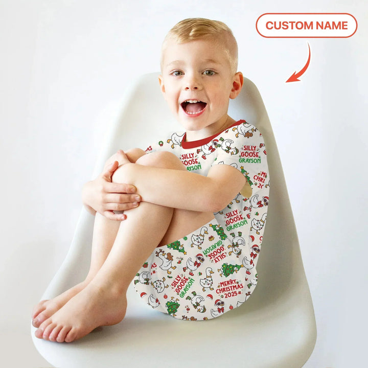 Custom Name "Silly Goose" Two Piece Short Sleeve Shorts Pajama Set , Custom Name "Silly Goose" Two Piece Short Sleeve Shorts Pajama Set - 12-18M