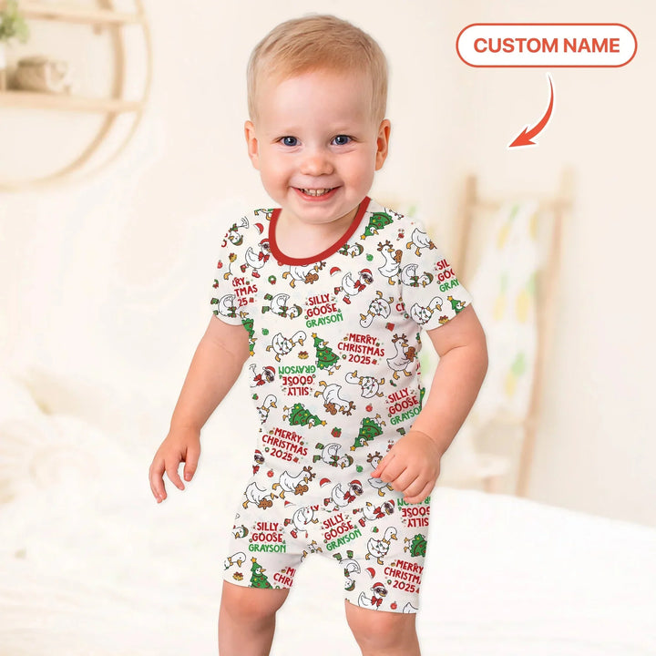 Custom Name "Silly Goose" Two Piece Short Sleeve Shorts Pajama Set , Custom Name "Silly Goose" Two Piece Short Sleeve Shorts Pajama Set - 12-18M