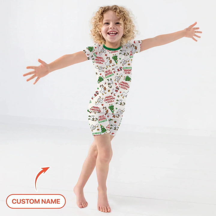 Custom Name "Silly Goose" Two Piece Short Sleeve Shorts Pajama Set , Custom Name "Silly Goose" Two Piece Short Sleeve Shorts Pajama Set - 12-18M