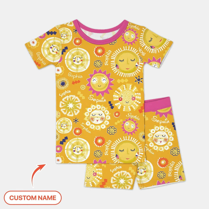 Custom Name Solar Dream Two Piece Short Sleeve Shorts Pajama Set , Custom Name Solar Dream Two Piece Short Sleeve Shorts Pajama Set - 12-18M