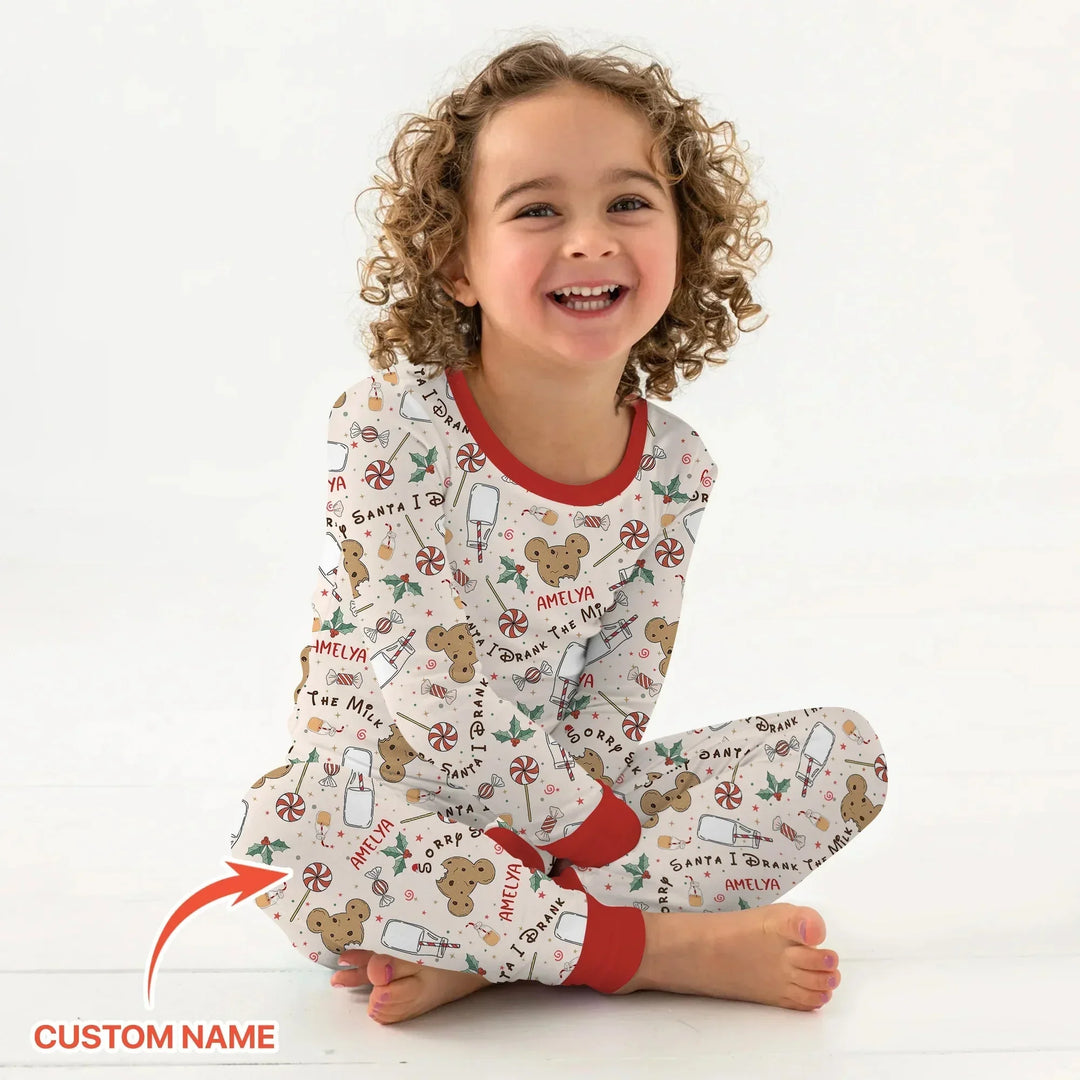 Custom Name Sorry Santa I Drank The Milk Two Piece Long Sleeve Pajama Set , Custom Name Sorry Santa I Drank The Milk Two Piece Long Sleeve Pajama Set - 12-18M