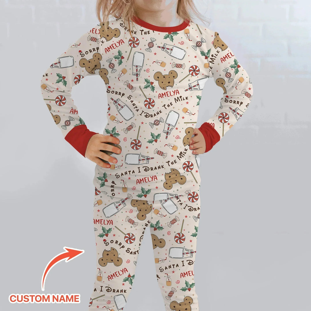 Custom Name Sorry Santa I Drank The Milk Two Piece Long Sleeve Pajama Set , Custom Name Sorry Santa I Drank The Milk Two Piece Long Sleeve Pajama Set - 12-18M
