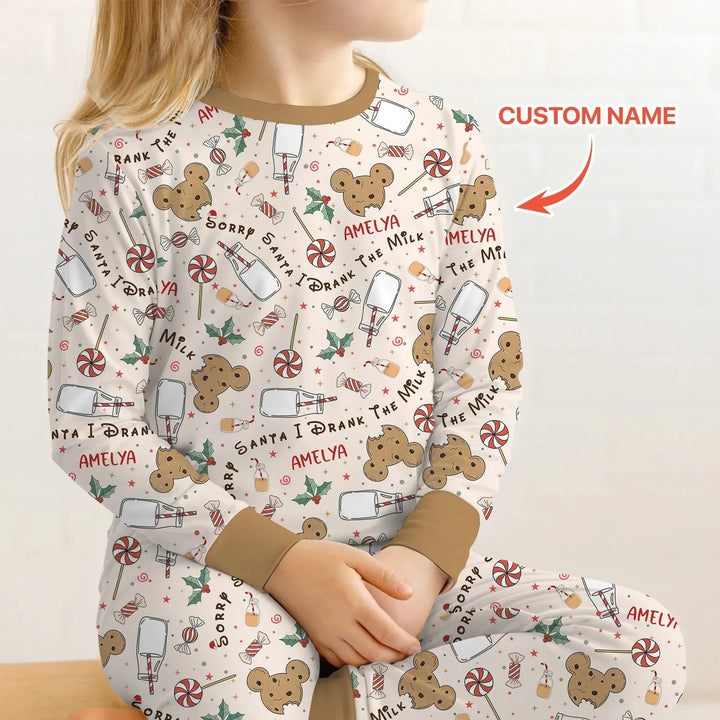 Custom Name Sorry Santa I Drank The Milk Two Piece Long Sleeve Pajama Set , Custom Name Sorry Santa I Drank The Milk Two Piece Long Sleeve Pajama Set - 12-18M