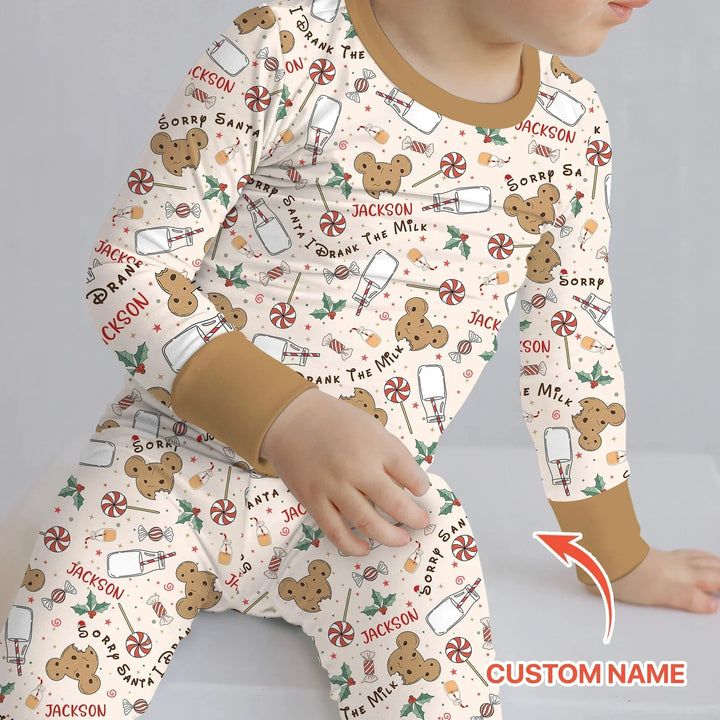 Custom Name Sorry Santa I Drank The Milk Two Piece Long Sleeve Pajama Set , Custom Name Sorry Santa I Drank The Milk Two Piece Long Sleeve Pajama Set - 12-18M