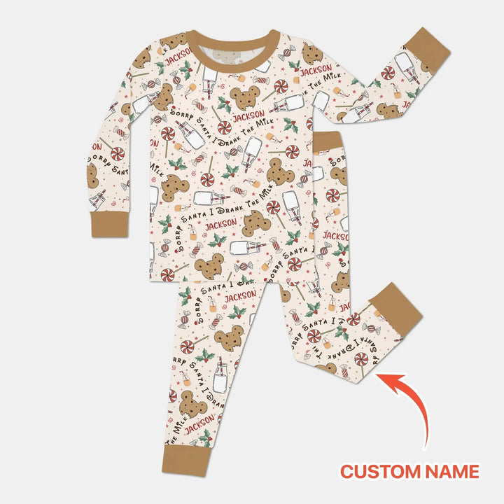 Custom Name Sorry Santa I Drank The Milk Two Piece Long Sleeve Pajama Set , Custom Name Sorry Santa I Drank The Milk Two Piece Long Sleeve Pajama Set - 12-18M