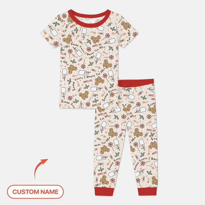 Custom Name Sorry Santa I Drank The Milk Two Piece Short Sleeve Pajama Set , Custom Name Sorry Santa I Drank The Milk Two Piece Short Sleeve Pajama Set - 12-18M