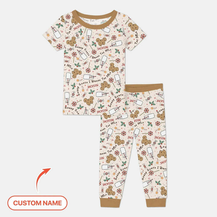 Custom Name Sorry Santa I Drank The Milk Two Piece Short Sleeve Pajama Set , Custom Name Sorry Santa I Drank The Milk Two Piece Short Sleeve Pajama Set - 12-18M