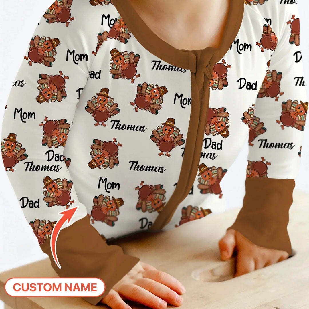 Custom Name Thanksgiving Family Matching Convertible Zippy , Custom Name Thanksgiving Family Matching Convertible Zippy - 0-3M