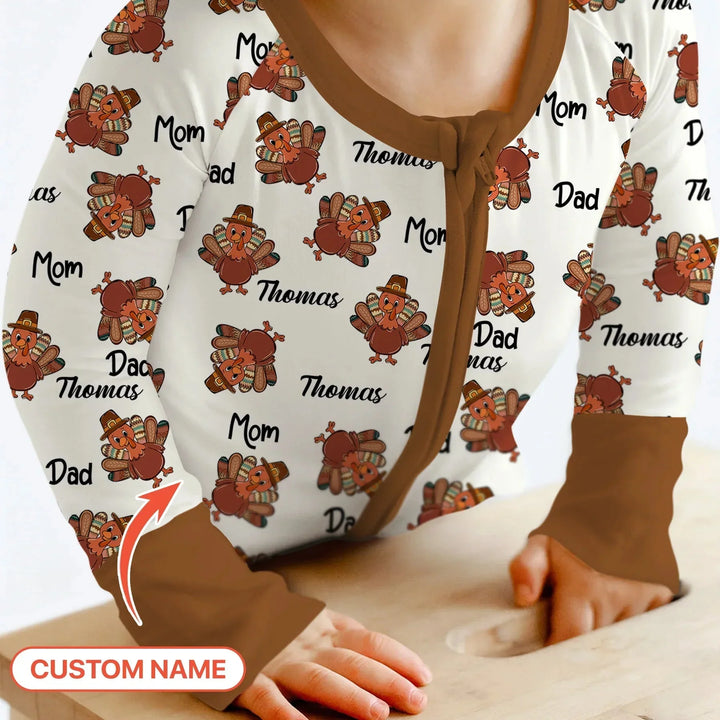 Custom Name Thanksgiving Family Matching Convertible Zippy , Custom Name Thanksgiving Family Matching Convertible Zippy - 0-3M