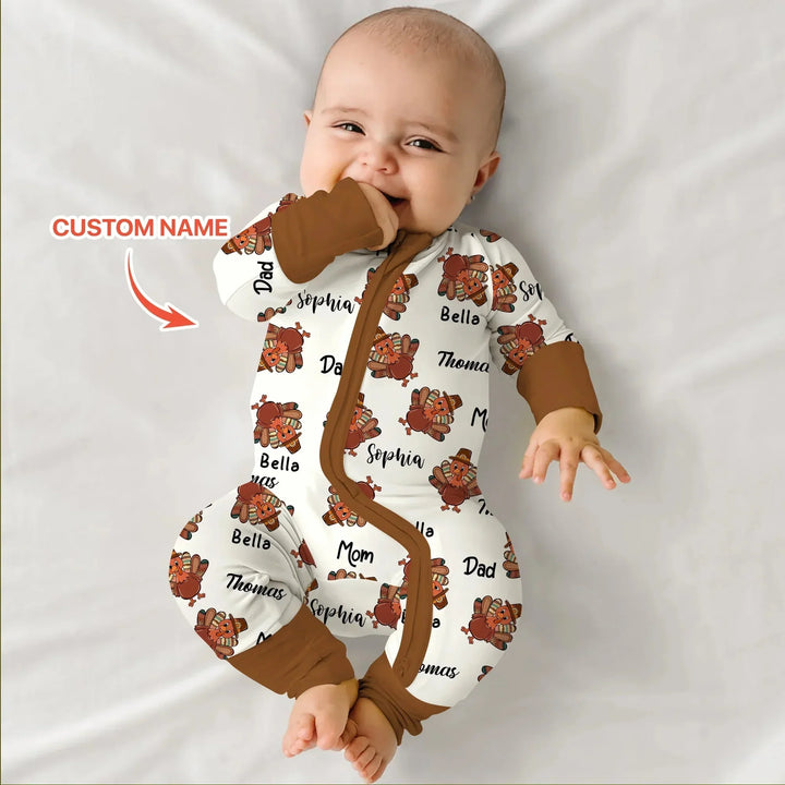 Custom Name Thanksgiving Family Matching Convertible Zippy , Custom Name Thanksgiving Family Matching Convertible Zippy - 0-3M