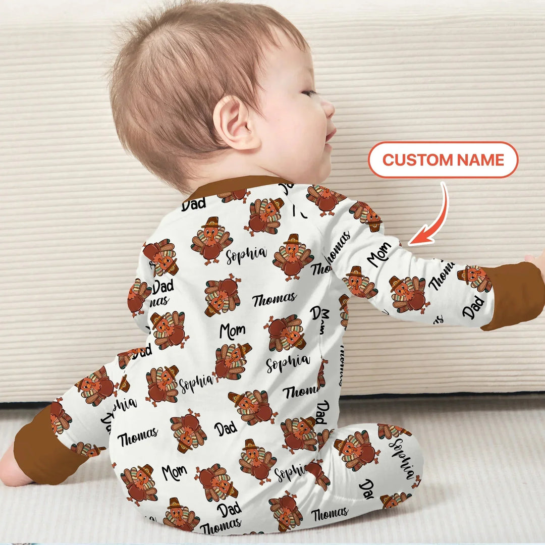 Custom Name Thanksgiving Family Matching Convertible Zippy , Custom Name Thanksgiving Family Matching Convertible Zippy - 0-3M