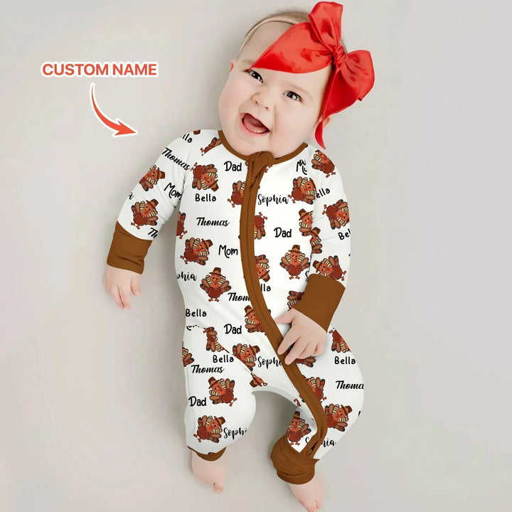 Custom Name Thanksgiving Family Matching Convertible Zippy , Custom Name Thanksgiving Family Matching Convertible Zippy - 0-3M