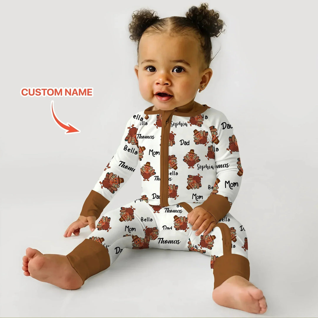 Custom Name Thanksgiving Family Matching Convertible Zippy , Custom Name Thanksgiving Family Matching Convertible Zippy - 0-3M