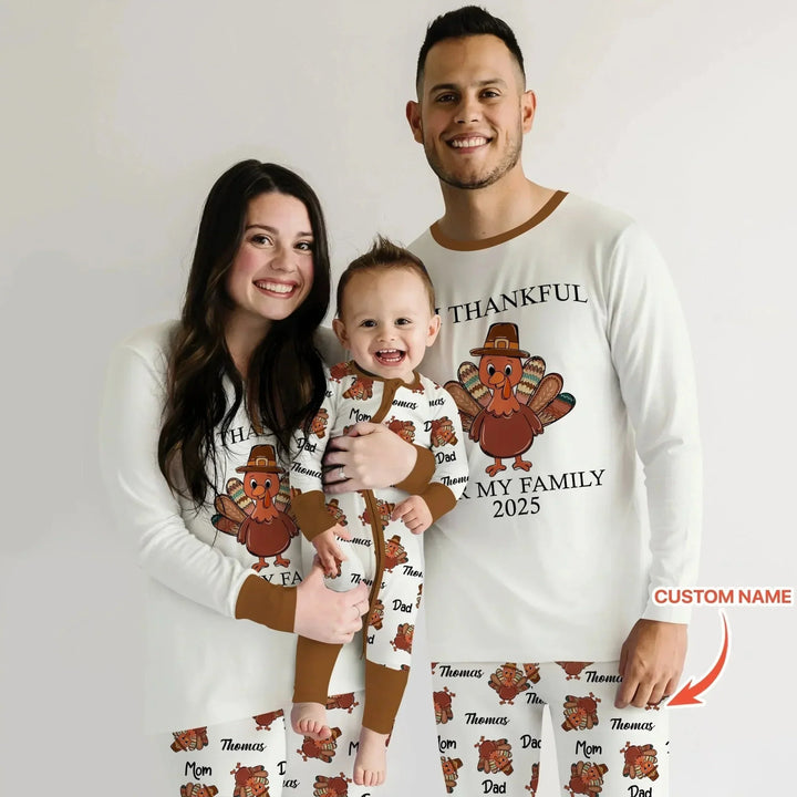 Custom Name Thanksgiving Family Matching Men's Pajama Set , Custom Name Thanksgiving Family Matching Men's Pajama Set - Only Shirt / XS