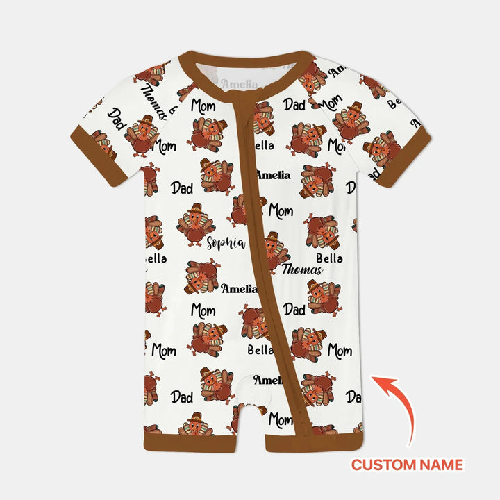 Custom Name Thanksgiving Family Matching Shorty Zippy , Custom Name Thanksgiving Family Matching Shorty Zippy - 0-3M