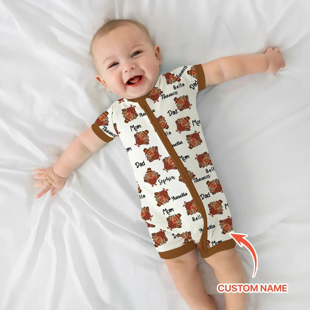 Custom Name Thanksgiving Family Matching Shorty Zippy , Custom Name Thanksgiving Family Matching Shorty Zippy - 0-3M