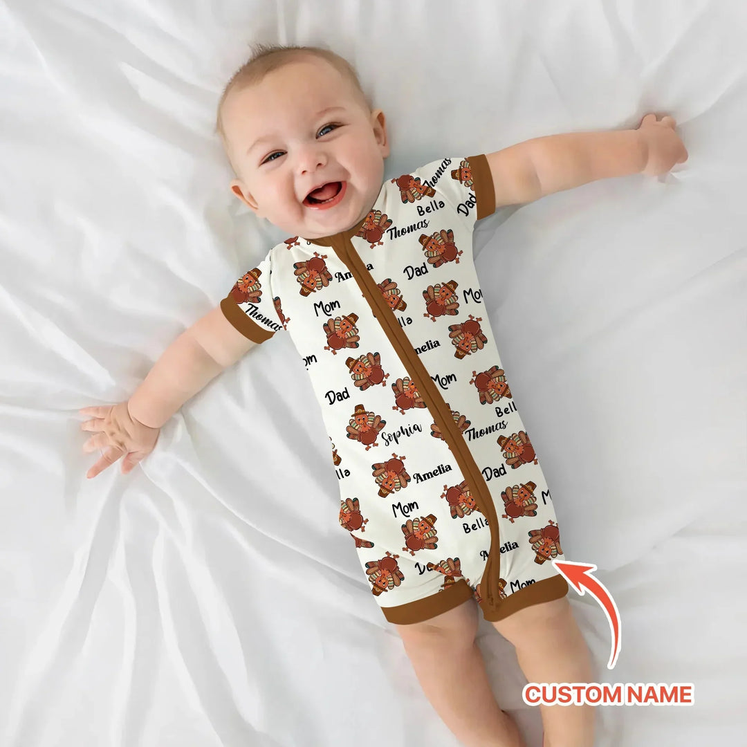 Custom Name Thanksgiving Family Matching Shorty Zippy , Custom Name Thanksgiving Family Matching Shorty Zippy - 0-3M