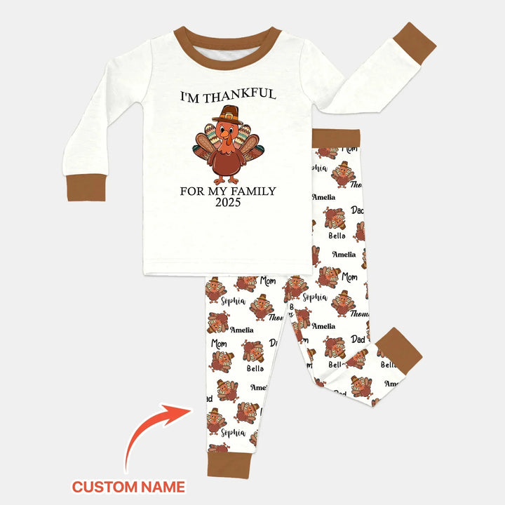 Custom Name Thanksgiving Family Matching Two Piece Long Sleeve Pajama Set , Custom Name Thanksgiving Family Matching Two Piece Long Sleeve Pajama Set - 12-18M