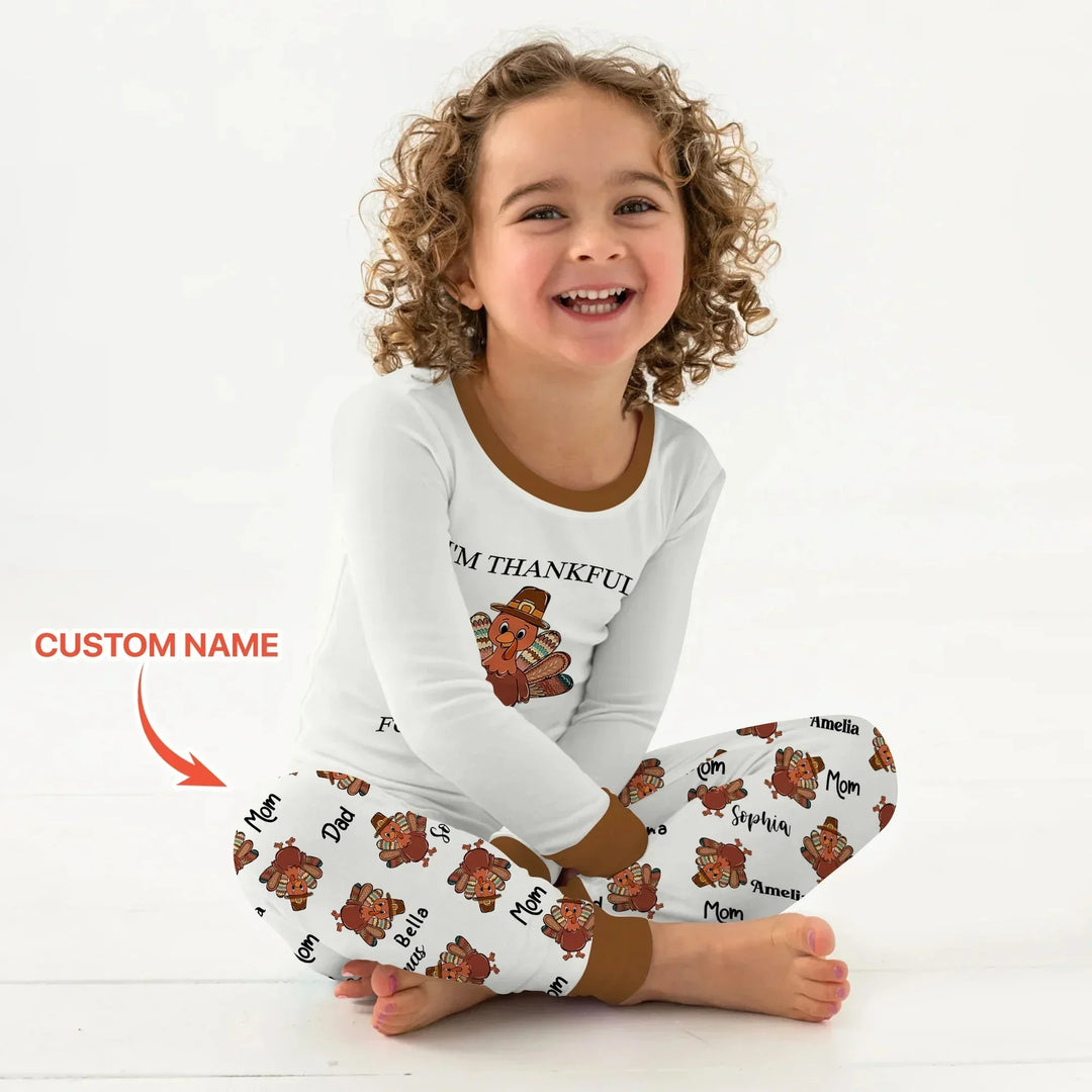 Custom Name Thanksgiving Family Matching Two Piece Long Sleeve Pajama Set , Custom Name Thanksgiving Family Matching Two Piece Long Sleeve Pajama Set - 12-18M