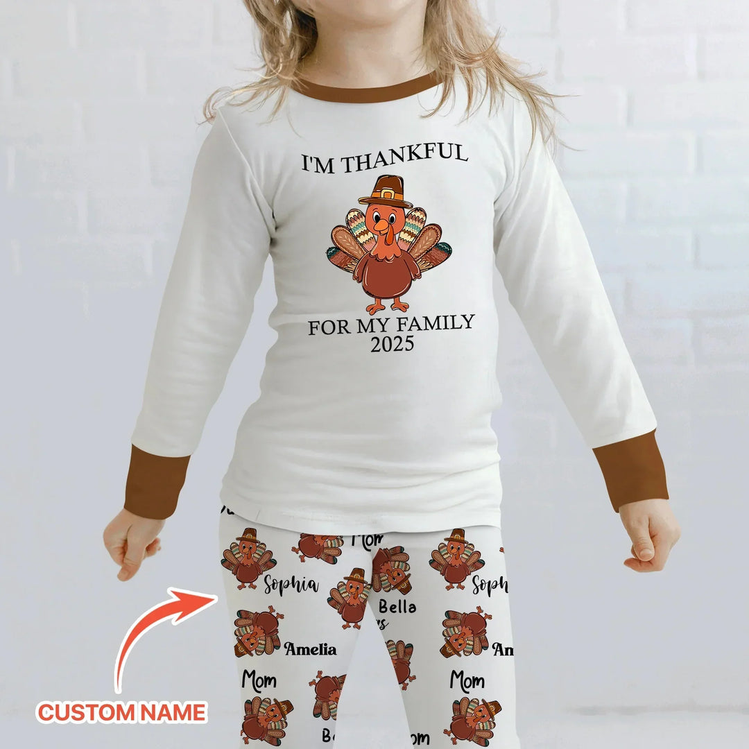 Custom Name Thanksgiving Family Matching Two Piece Long Sleeve Pajama Set , Custom Name Thanksgiving Family Matching Two Piece Long Sleeve Pajama Set - 12-18M