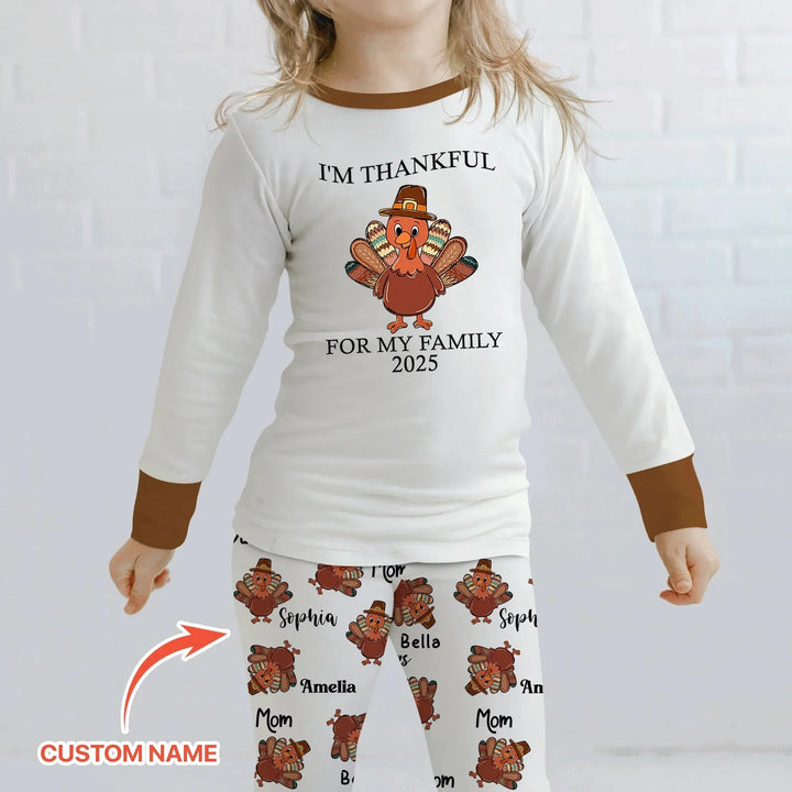 Custom Name Thanksgiving Family Matching Two Piece Long Sleeve Pajama Set , Custom Name Thanksgiving Family Matching Two Piece Long Sleeve Pajama Set - 12-18M