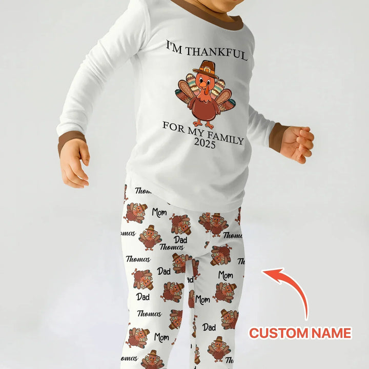 Custom Name Thanksgiving Family Matching Two Piece Long Sleeve Pajama Set , Custom Name Thanksgiving Family Matching Two Piece Long Sleeve Pajama Set - 12-18M